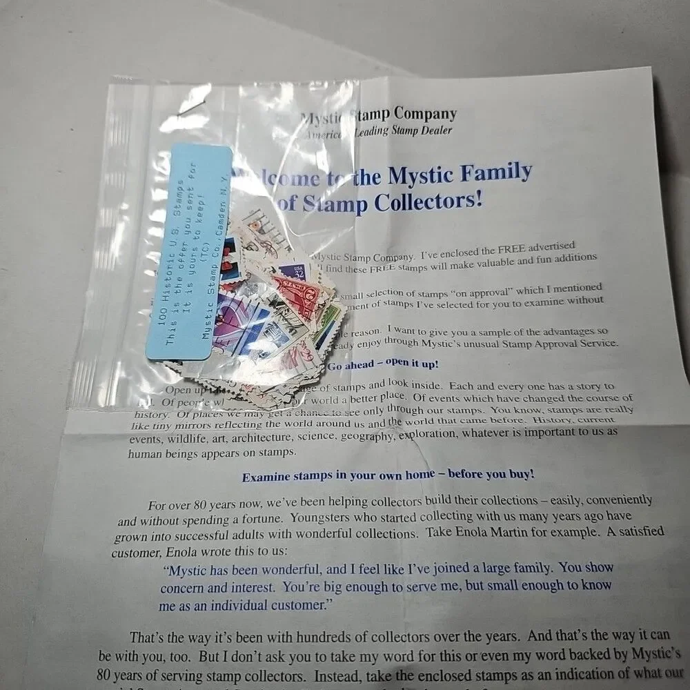 Unopened 100 Historic US Stamps Mystic Stamp Co